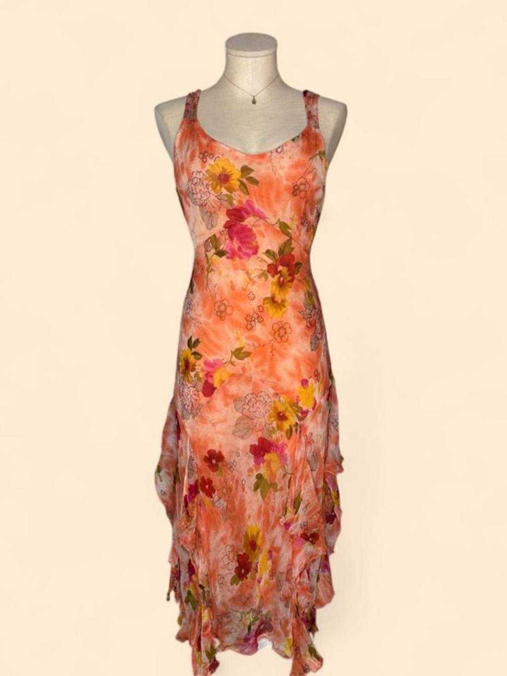 Floral Ruffle Asymmetrical Midi Dress Women’s M/L